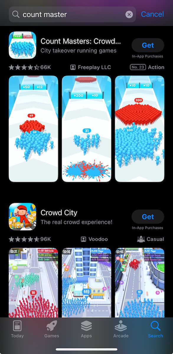 App store search for Count Master